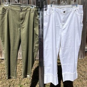 Catherines White and Olive Green Capris Crop Pants Womens Sz 20W (lot of 2)